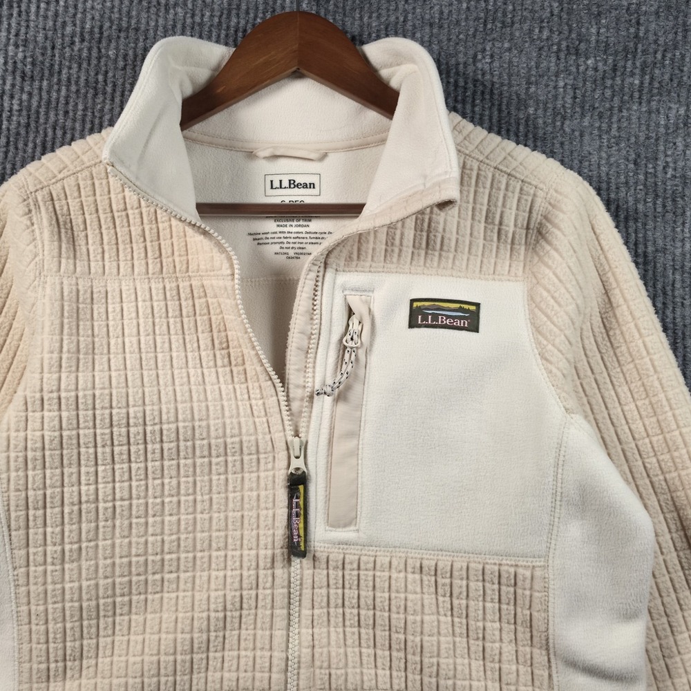 LL Bean Grid Fleece Full Zip Jacket Womens S Cream Waffle Texture Gorpcore